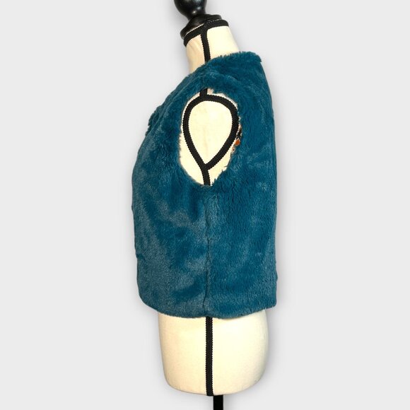 High End Elmas Phil Faux Fur Vest MEDIUM Teal Made in Italy EUC - Picture 6 of 11
